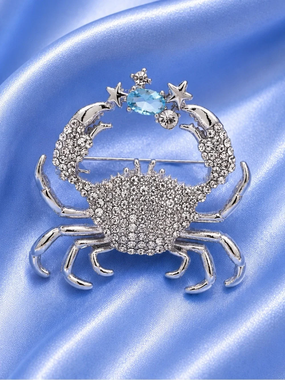 Crystal Crab Blue Gem Brooch